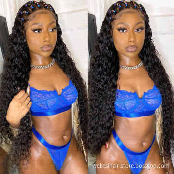 Wholesale Water Wave Virgin Cuticle Aligned Hair 13*4 Closure Lace Front Wig Mink Brazilian Human Hair 13*4 Lace Wigs Water Wave